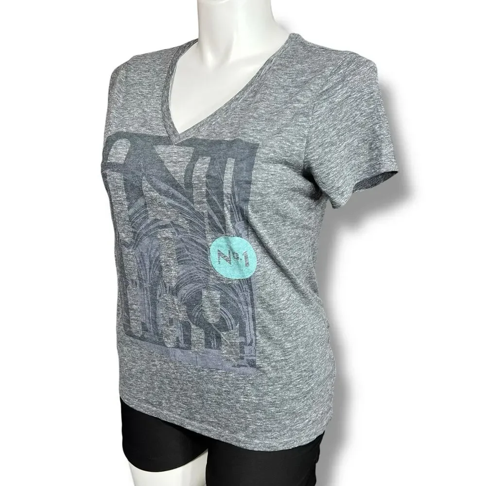 Old Navy Womens T Shirt Top Graphic Print Short Sleeve V Neck Gray Teal Large